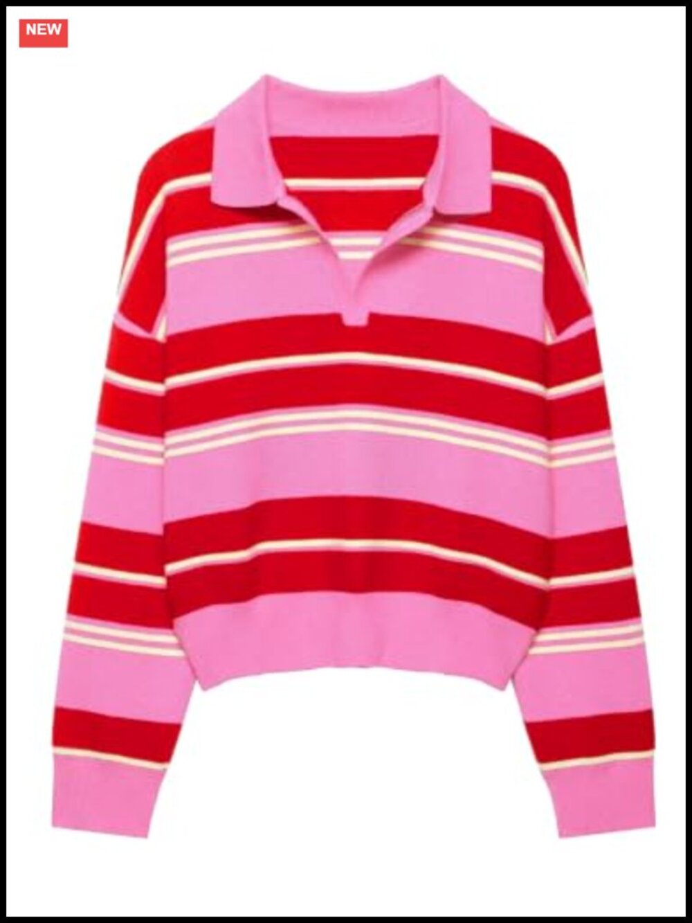 V-Neck Stripe Rugby Pullover Sweater Long Sleeve Knit